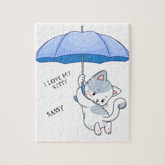 "I LIEBE MY KITTY" Puzzle mit Haustiernamen. (Vertikal)