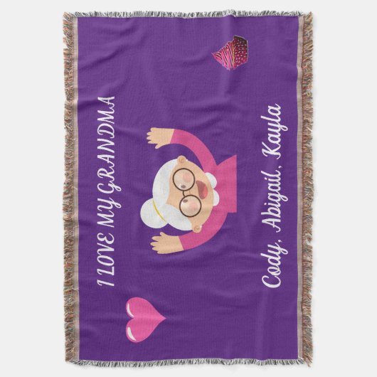 "I Liebe My Oma" werfen Decke mit Kindernamen. (Vorderseite Vertikal)