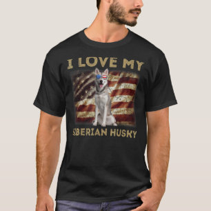 I Liebe My Siberian Husky Vater Mama American Flag T-Shirt