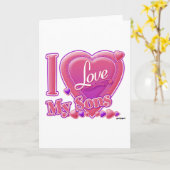 I Liebe My Sons pink/lila - Herz Karte (Gelbe Blume)