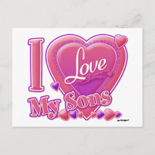 I Liebe My Sons pink/lila - Herz Postkarte