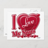 I Liebe My Sons red - heart Postkarte (Vorne/Hinten)