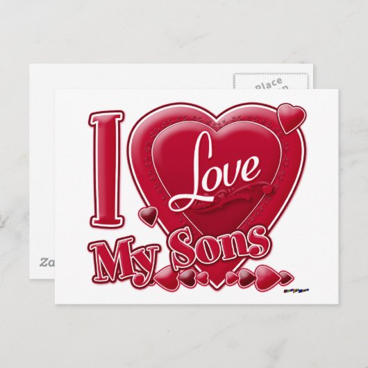 I Liebe My Sons red - heart Postkarte (Vorne/Hinten)