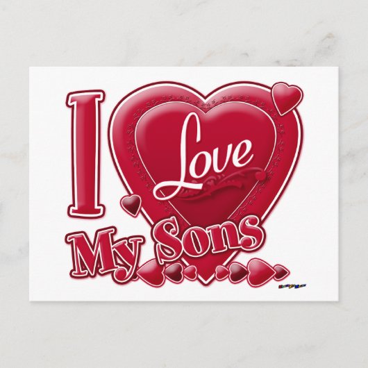 I Liebe My Sons red - heart Postkarte (Vorderseite)
