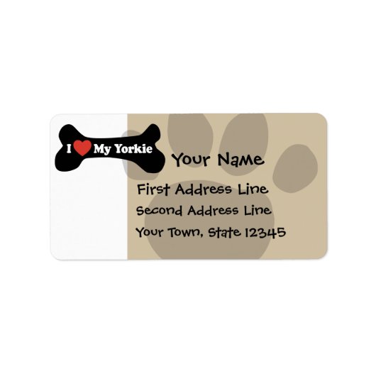 I Liebe My Yorkie - Dog Bone Adressaufkleber (Vorne)