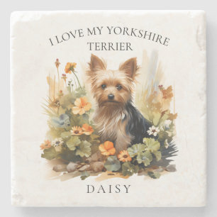 I Liebe My Yorkshire Terrier Floral Dog Portrait Steinuntersetzer
