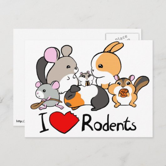 I Liebe Nagetiere niedlich Cartoon Postkarte (Vorne/Hinten)