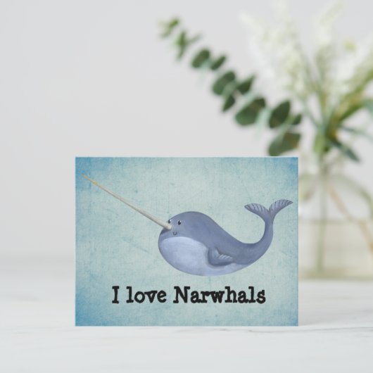 I Liebe Narwhals Postkarte (Stehend Vorderseite)