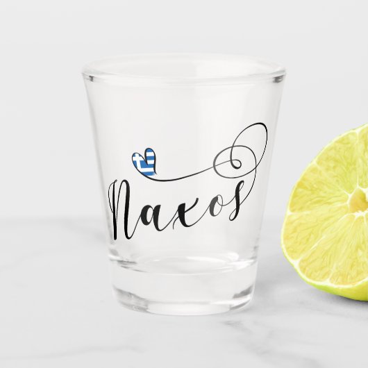 I Liebe Naxos, griechische Flagge Schnapsglas (Vorderseite)