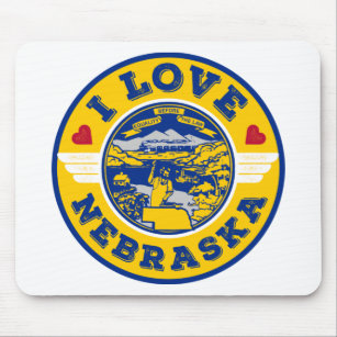 I Liebe Nebraska Staatsflagge und Karte Mousepad