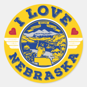 I Liebe Nebraska Staatsflagge und Karte Runder Aufkleber