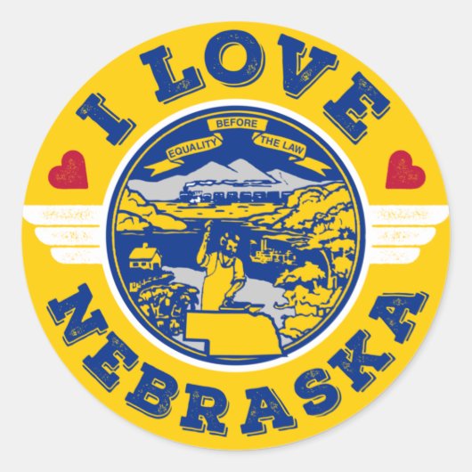 I Liebe Nebraska Staatsflagge und Karte Runder Aufkleber (Vorderseite)