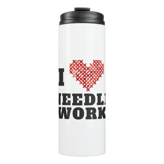 I Liebe Needlework Cross Stitch Herz Thermosbecher (Vorderseite)