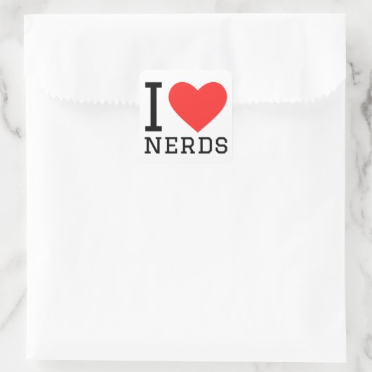 I LIEBE NERD QUADRATISCHER AUFKLEBER (Tasche)