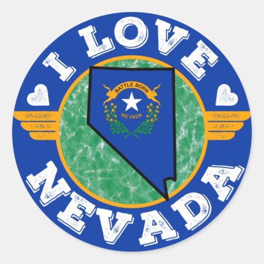 I Liebe Nevada Staat Karte und Flagge Runder Aufkleber (Vorderseite)