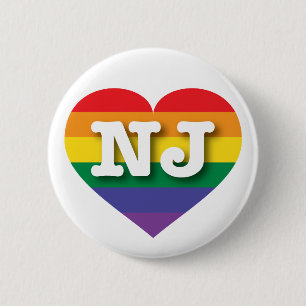 I Liebe New Jersey Gay Pride Rainbow Heart Button