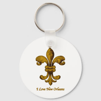 I Liebe New Orleans Gold Lilie Schlüsselanhänger