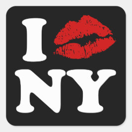 I Liebe New York | Roter Lipstick KissLips xxx Quadratischer Aufkleber