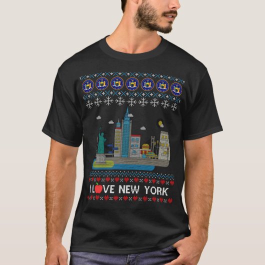 I Liebe New York Ugly Christmas Ny Cityscape Skyli T-Shirt (Vorderseite)
