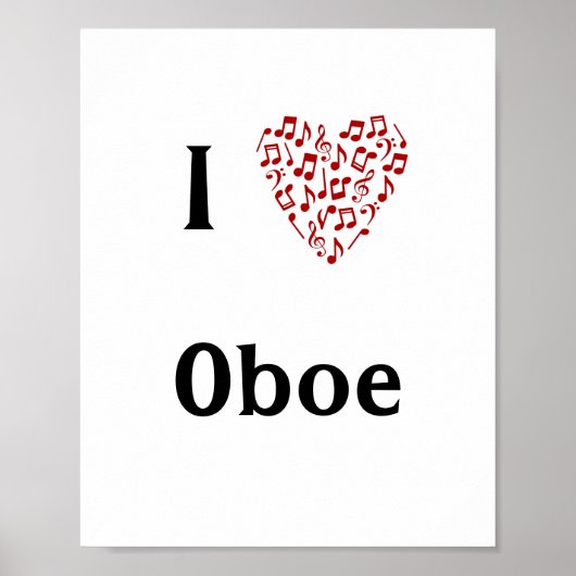I Liebe Oboe Rotes Herz Musiknoten Poster (Vorne)