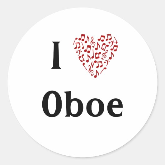 I Liebe Oboe Rotes Herz Musiknoten Runder Aufkleber (Vorderseite)