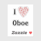 I Liebe Oboe Rotes Herz Musiknoten Vinyl Aufkleber (Blatt)