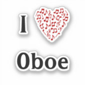 I Liebe Oboe Rotes Herz Musiknoten Vinyl Aufkleber (Vorderseite)