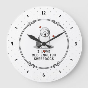 I Liebe Old English Sheepdogs (Gray 1) Niedlich OE Große Wanduhr