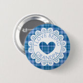 I Liebe, Opa Blue Kariert Button zu sein (Vorne & Hinten)