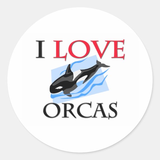 I Liebe Orcas Runder Aufkleber (Vorderseite)
