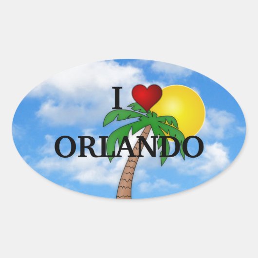 I LIEBE ORLANDO - PALMBAUM UND SONNENSCHEIN OVALER AUFKLEBER (Vorderseite)