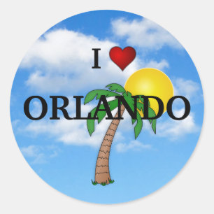 I LIEBE ORLANDO - PALMBAUM UND SONNENSCHEIN RUNDER AUFKLEBER