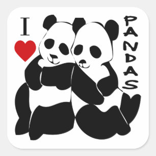 I Liebe Pandas Quadratischer Aufkleber