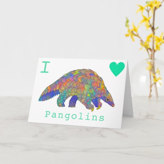 I Liebe Pangolins Aquarellmotto Karte (Gelbe Blume)
