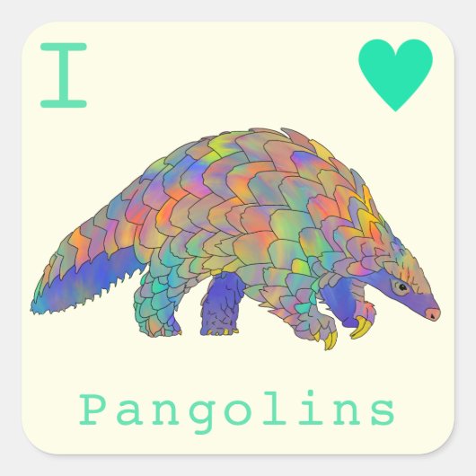 I Liebe Pangolins Gefährdete Tierpsychedelik Quadratischer Aufkleber (Vorderseite)
