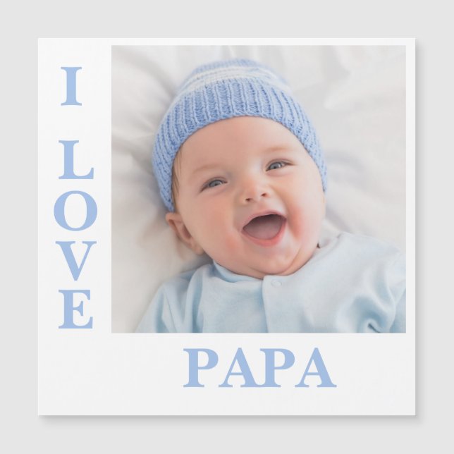 I Liebe Papa Blue Typografy Foto Birth Magnet (Vorderseite)