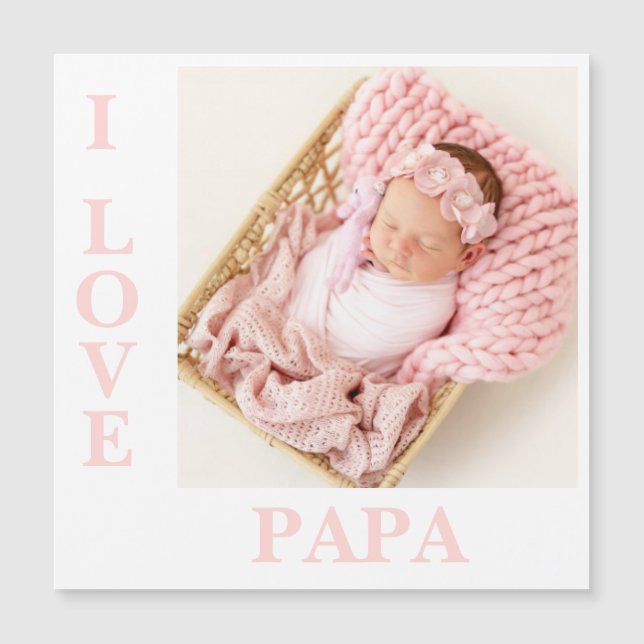 I Liebe Papa Pink Typografie Foto Baby Magnet (Vorderseite)