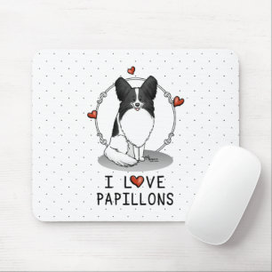 I Liebe Papillons (weiß & schwarz) Herzhunde Niedl Mousepad