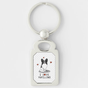 I Liebe Papillons (weiß & schwarz) Herzhunde Niedl Schlüsselanhänger