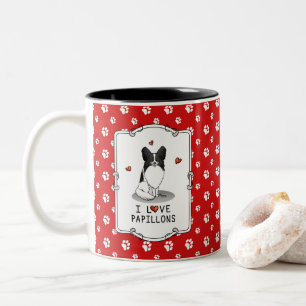 I Liebe Papillons (weiß & schwarz) Herzhunde Niedl Zweifarbige Tasse