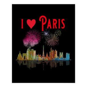 I Liebe Paris am Night Skyline Fireworks Poster
