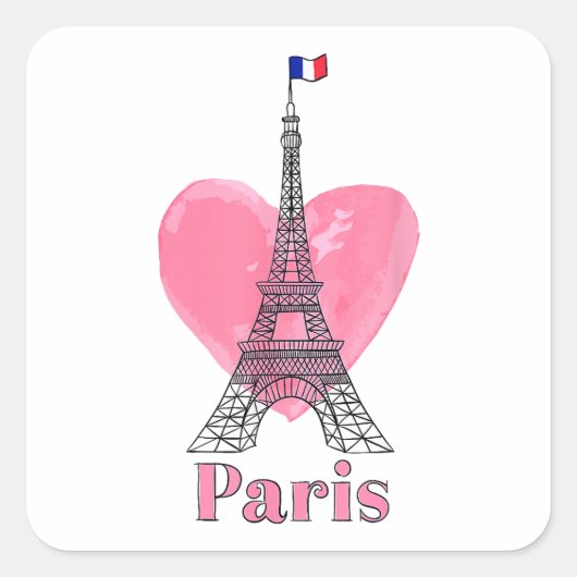 I Liebe Paris Eiffel Tower Frankreich Geschenk Quadratischer Aufkleber (Vorderseite)