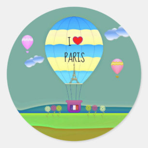 I Liebe Paris, farbenfroher Heißluftballon Runder Aufkleber