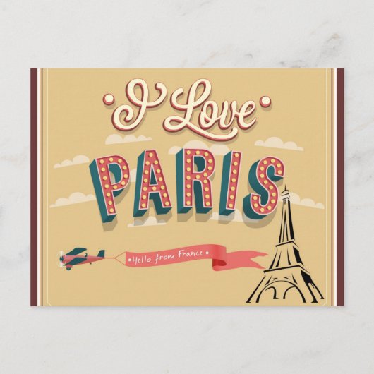 I Liebe Paris Frankreich Eiffel Tower Travel Postkarte (Vorderseite)