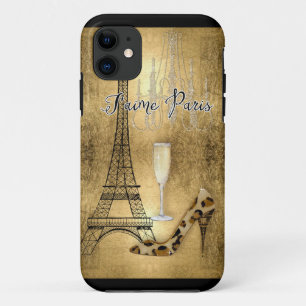 I Liebe-Paris-Goldblatt-Eiffel-Turm-Mode-Schuhe iPhone 11 Hülle