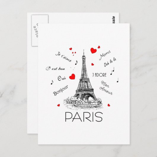I Liebe Paris, Mon Amour Postkarte (Vorne/Hinten)