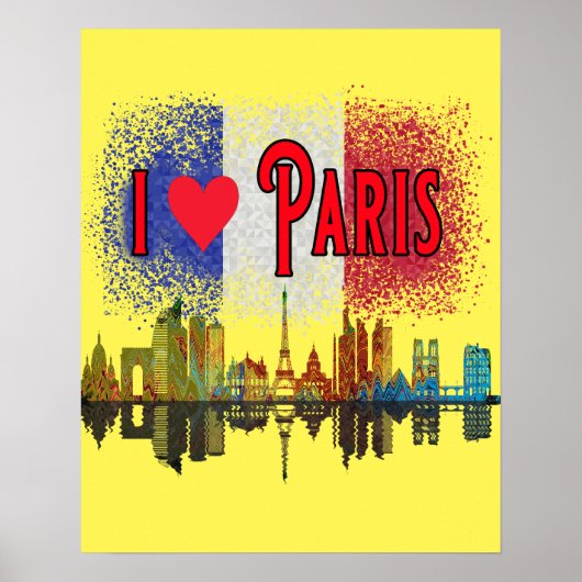 I Liebe Paris Skyline Französisches Flag Wall Art  Poster (Vorne)