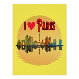 I Liebe Paris Skyline Sunset Wall Art Poster