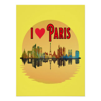 I Liebe Paris Skyline Sunset Wall Art Poster