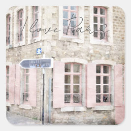 I Liebe Paris Vintage französische Architektur Quadratischer Aufkleber